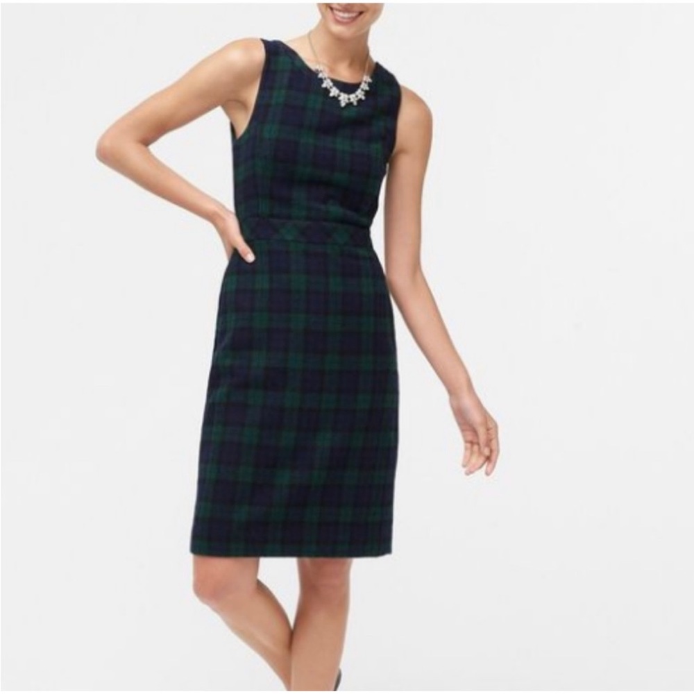 J. Crew Factory Wool Plaid mini sheath dress in Blue/Green